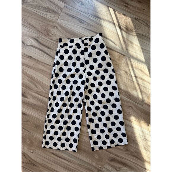 Zara High Waist Wide Leg Satin Polka Dot Cropped Pants Size M - Picture 12 of 12